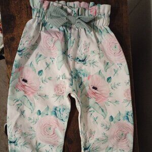 Cute baby/ Toddler Pants – Pink Roses, Green Bow size 12-18 months